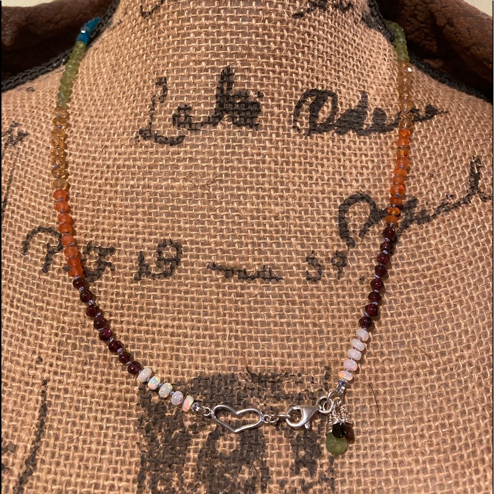 Hand Knotted Opal Garnet Carnelian Citrine Apatite Peridot Rainbow Necklace